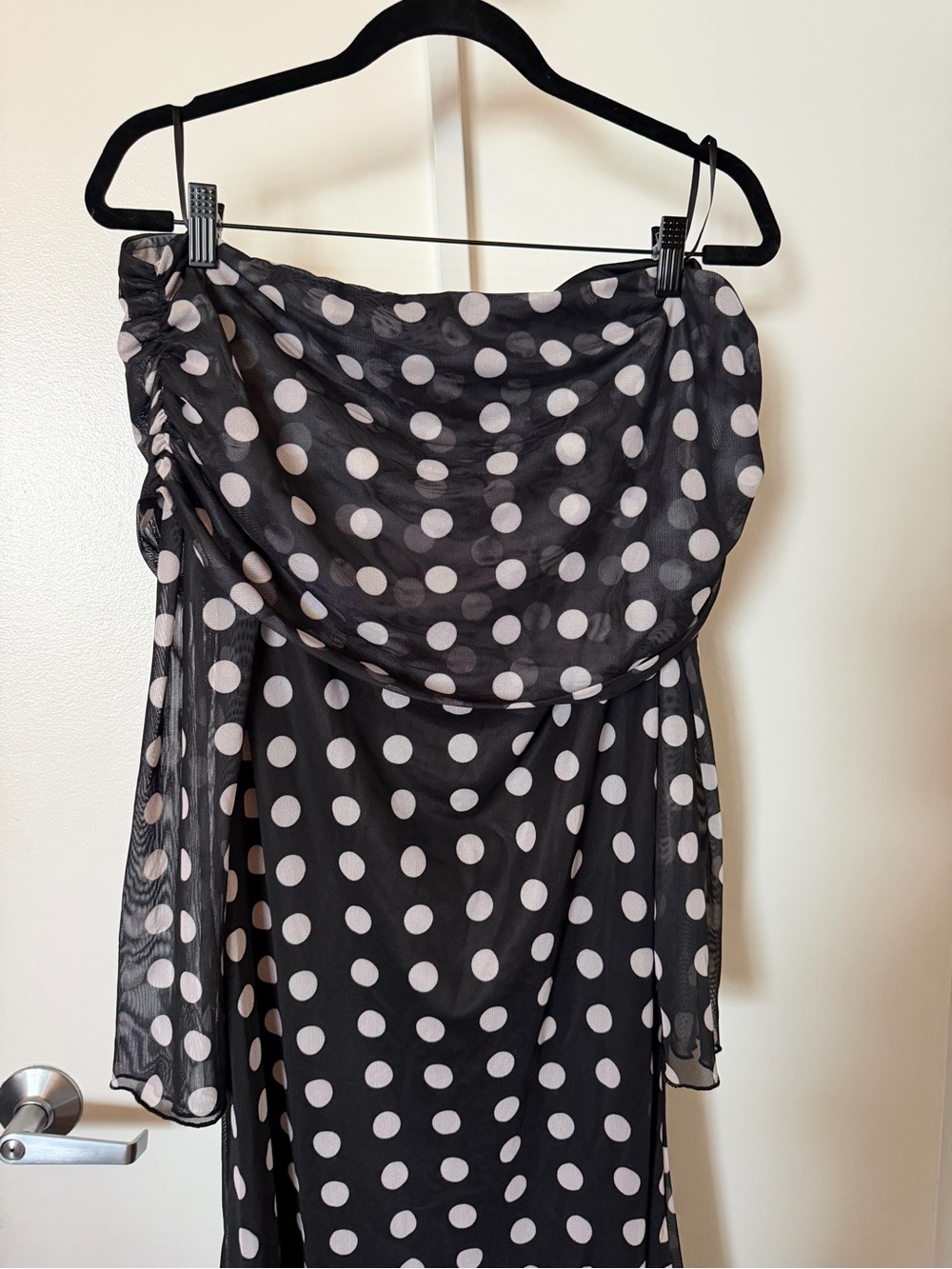 NWT - XL - Commense Off-Shoulder sheer Black & White Polka Dot Maxi Dress - Picture 2 of 7